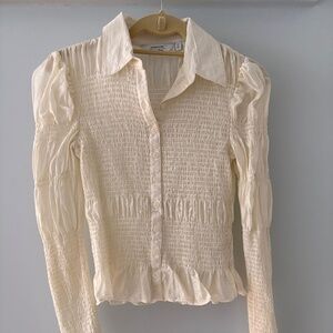 & other stories cream button up ruffle blouse